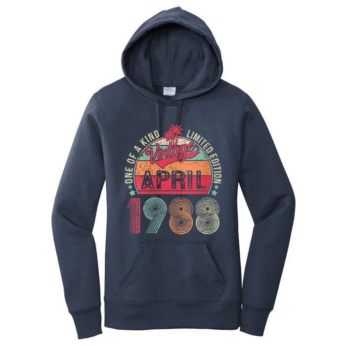 Wo 35 Year Old Gift Vintage April 1988 35th Birthday  Wo Women's Pullover Hoodie