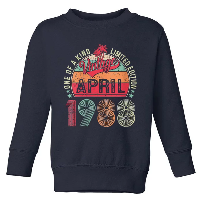 Wo 35 Year Old Gift Vintage April 1988 35th Birthday  Wo Toddler Sweatshirt