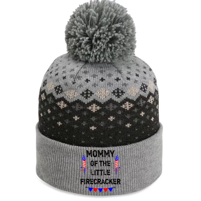 Wos 4th Of July Mom Mommy Of The Little Firecracker Gift The Baniff Cuffed Pom Beanie