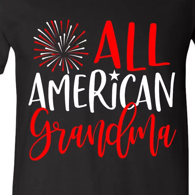 Wo 4th of July Family Matchings All American Grandma V-Neck T-Shirt