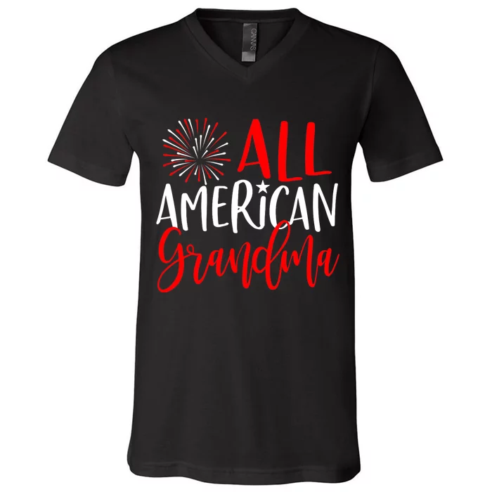 Wo 4th of July Family Matchings All American Grandma V-Neck T-Shirt