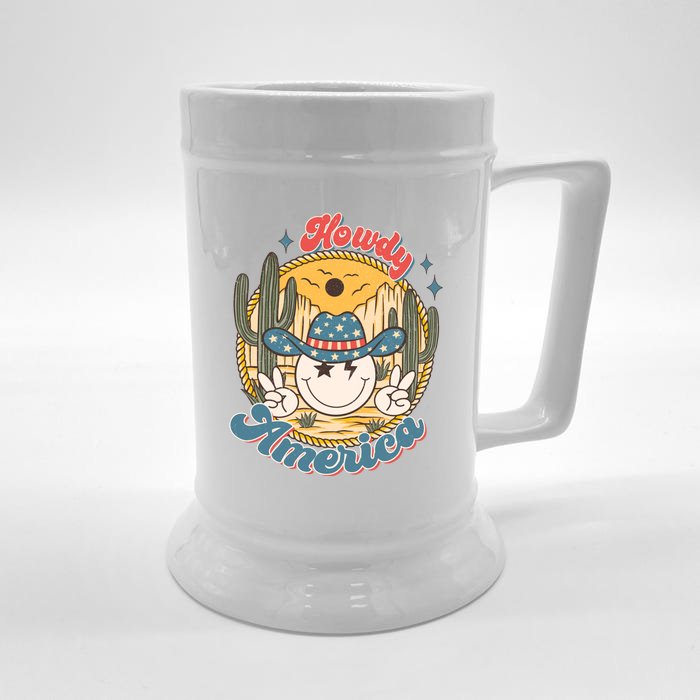 Western 4th Of July Howdy America Funny Smiley Face Front & Back Beer Stein