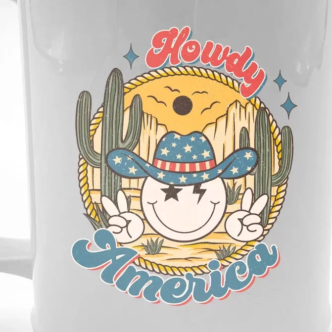 Western 4th Of July Howdy America Funny Smiley Face Front & Back Beer Stein