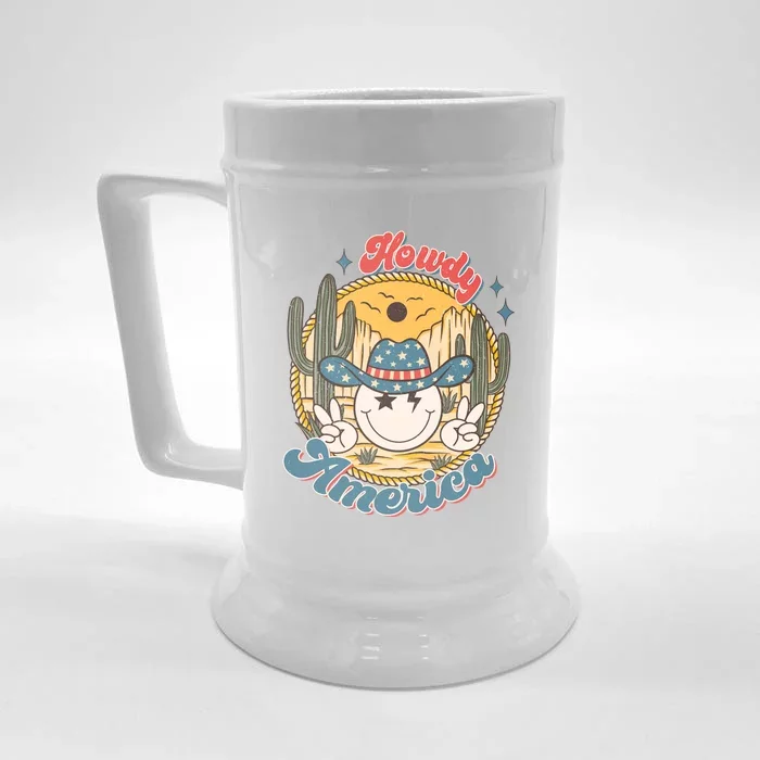 Western 4th Of July Howdy America Funny Smiley Face Front & Back Beer Stein