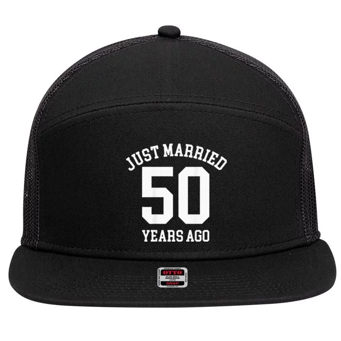 Wedding 50th Anniversary Just Married Football Couple 7 Panel Mesh Trucker Snapback Hat