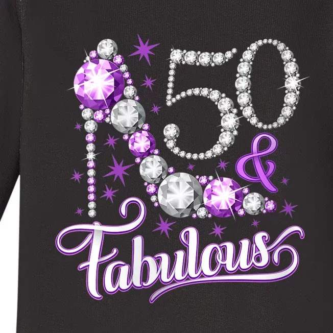 WoM.e.n.s 50th Birthday design. 50 & Fabulous woM.e.n.s's, ladies V-Neck Baby Long Sleeve Bodysuit