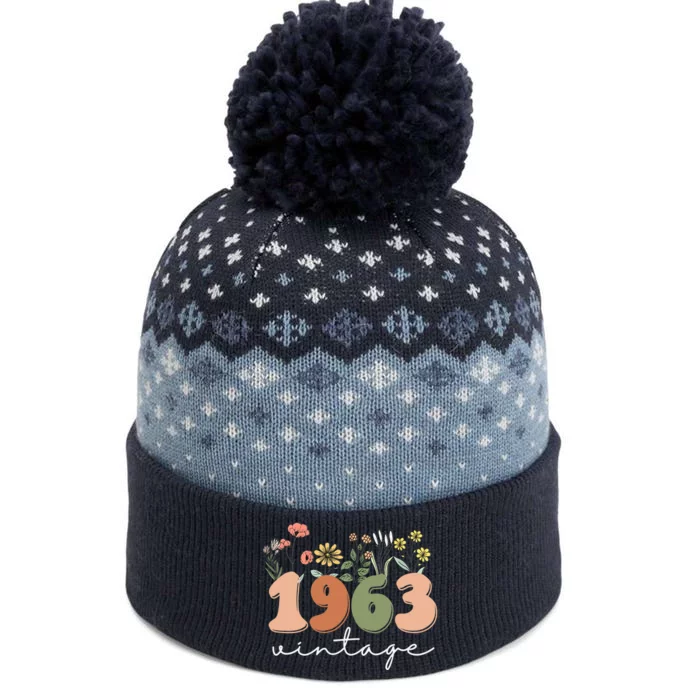 Wo 60 Years Old Vintage 1963 60th Birthday Tee Wildflower Wo V-Neck The Baniff Cuffed Pom Beanie