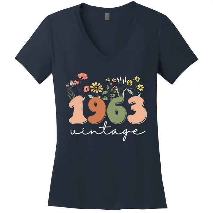 Wo 60 Years Old Vintage 1963 60th Birthday Tee Wildflower Wo V-Neck Women's V-Neck T-Shirt