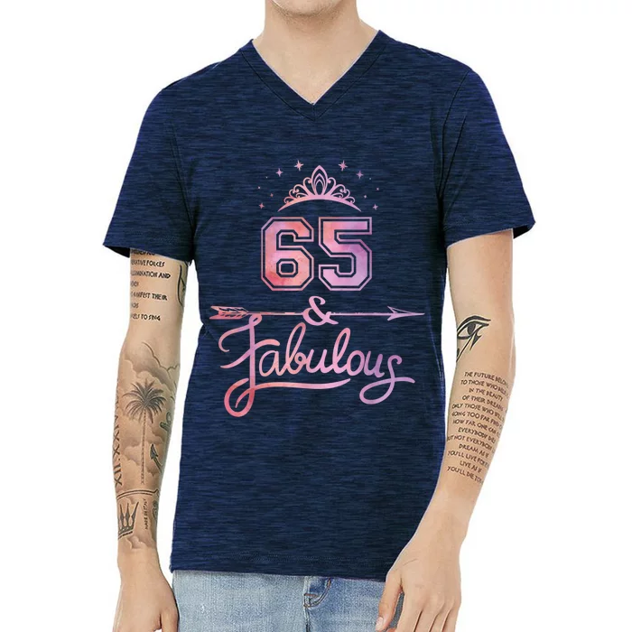 Wo 65 Years Old And Fabulous Happy 65th Birthday V-Neck T-Shirt