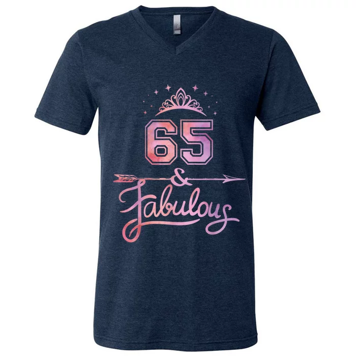 Wo 65 Years Old And Fabulous Happy 65th Birthday V-Neck T-Shirt