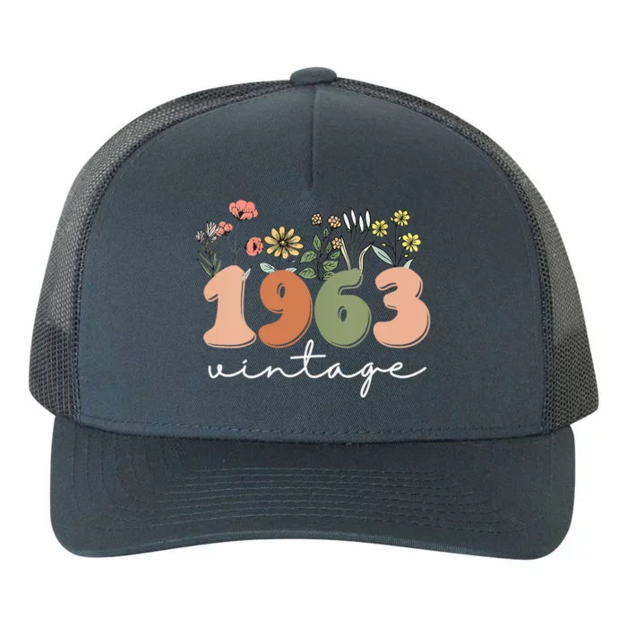 Womens 60 Years Old Vintage 1963 60th Birthday Wildflower Yupoong Adult 5-Panel Trucker Hat