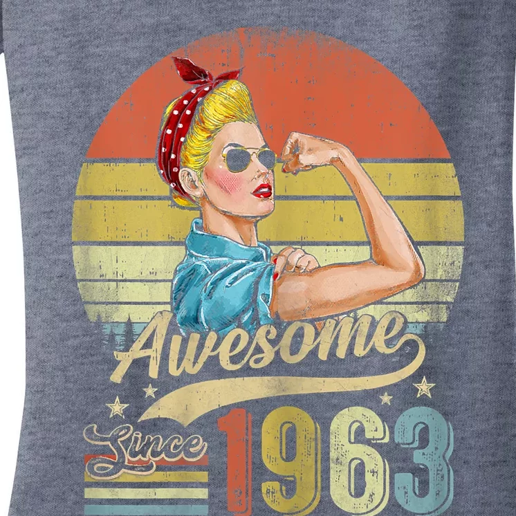 Womens 60 Year Old Awesome Since 1963 60th Birthday Gifts Women's V-Neck T-Shirt