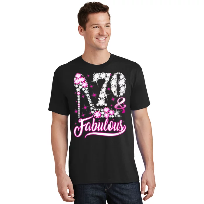 WoM.e.ns 70 Years Old Gifts 70 & Fabulous 70th Birthday Pink Diamond V-Neck T-Shirt