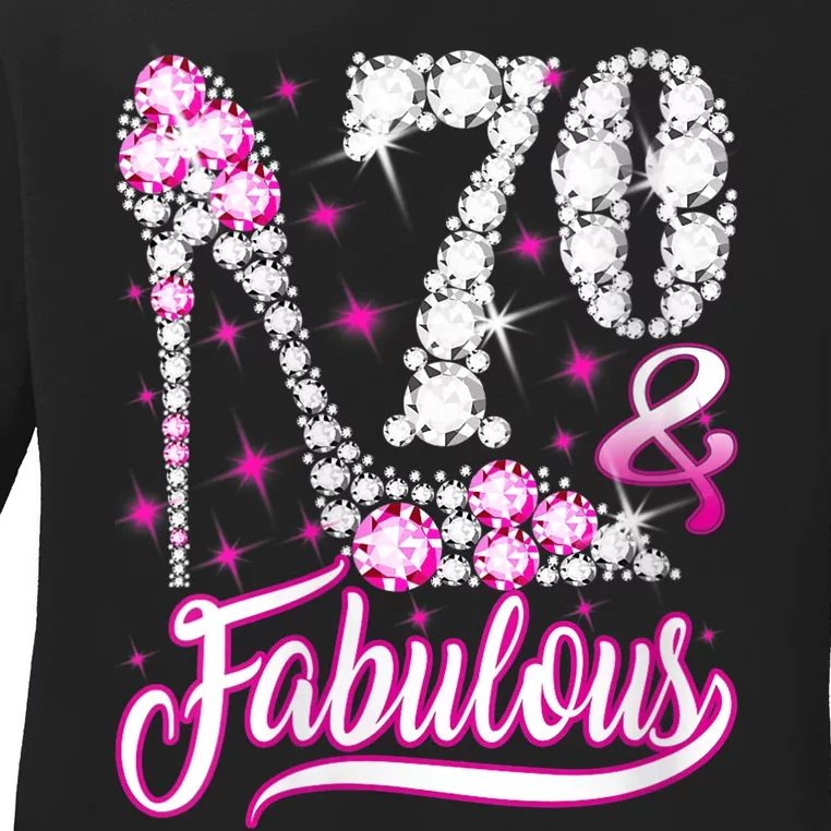 WoM.e.ns 70 Years Old Gifts 70 & Fabulous 70th Birthday Pink Diamond V-Neck Ladies Long Sleeve Shirt