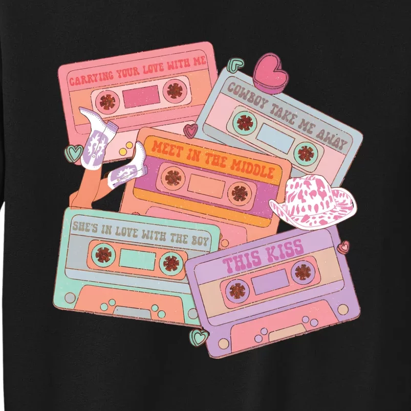 Western 90s Country Music Cassettes Valentines Cowgirl Tall Sweatshirt