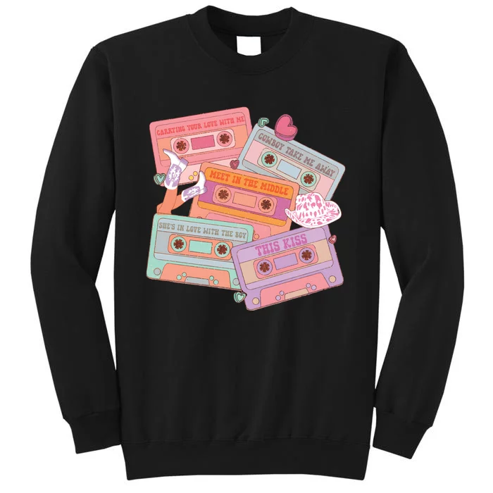 Western 90s Country Music Cassettes Valentines Cowgirl Tall Sweatshirt