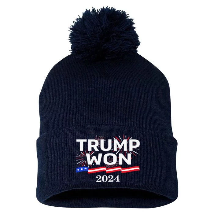 Won Again 2024 Trump Pom Pom 12in Knit Beanie