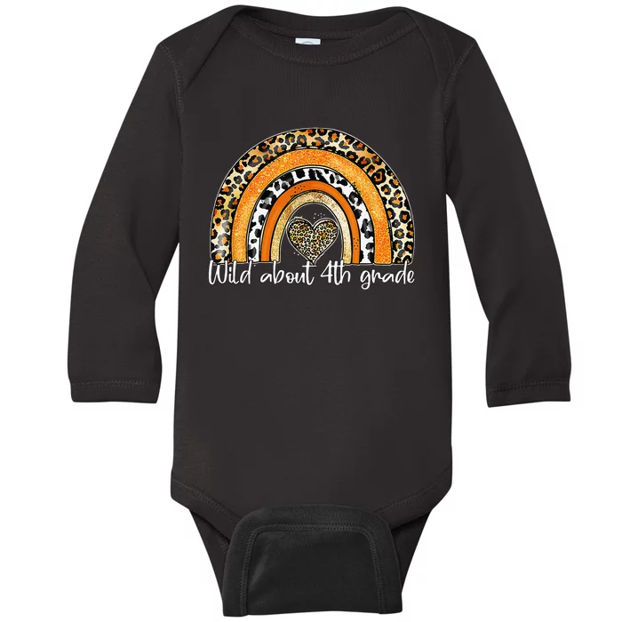 Wild About 4th Grade Leopard Back To School Teacher Student Baby Long Sleeve Bodysuit