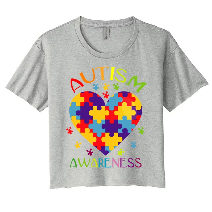 World Autism Awareness 2 April Autism Heart Proud Autism Gift Women's Crop Top Tee