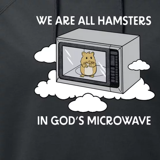 We Are All Hamsters In Gods Microwave Funny Performance Fleece Hoodie