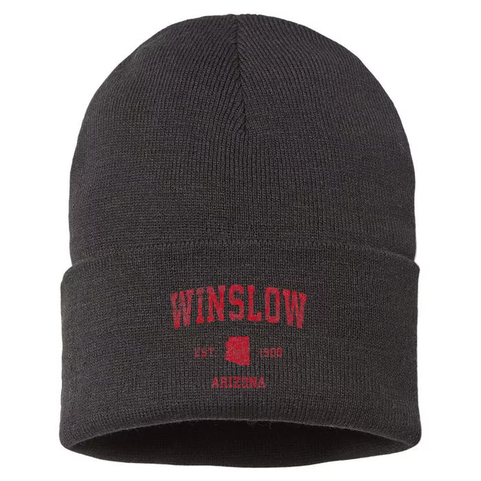 Winslow Arizona Az Vintage Sports Design Red Print Sustainable Knit Beanie