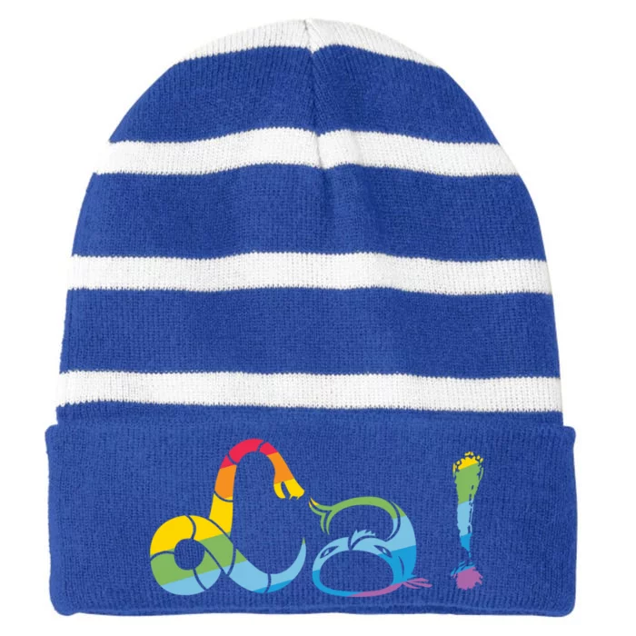 We All Are Hu Lgbtq Pride Freedom Love Heart Funny Gift Striped Beanie with Solid Band