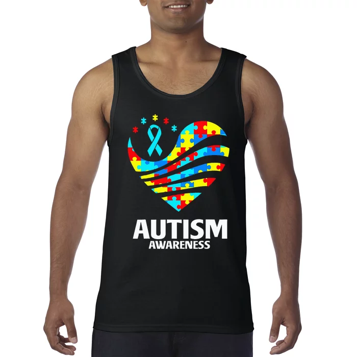 World Autism Awareness Puzzle Pieces Heart Autistic Tank Top