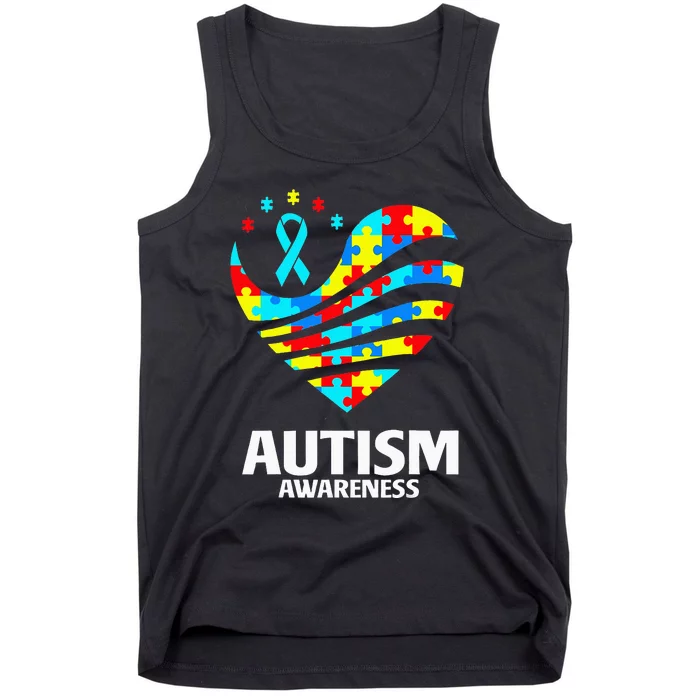 World Autism Awareness Puzzle Pieces Heart Autistic Tank Top