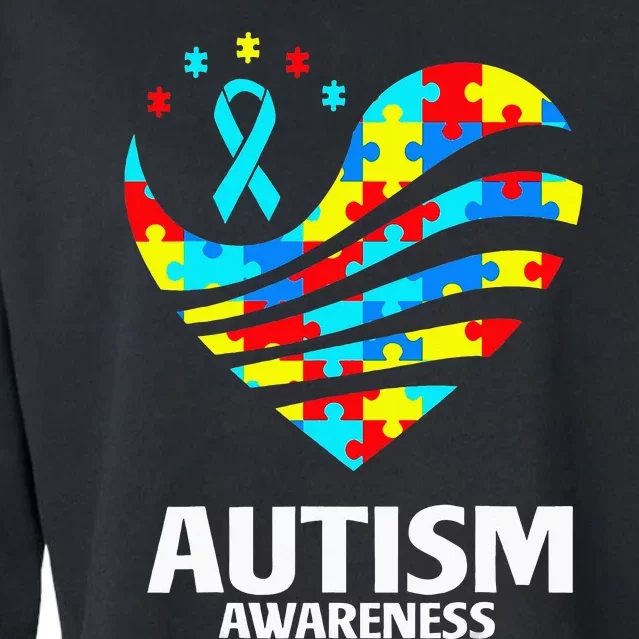 World Autism Awareness Puzzle Pieces Heart Autistic Cropped Pullover Crew