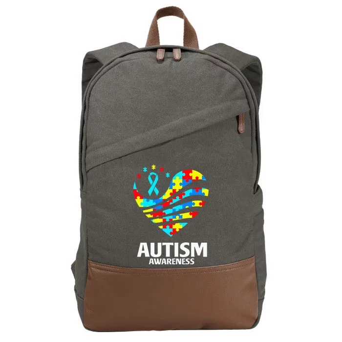 World Autism Awareness Puzzle Pieces Heart Autistic Cotton Canvas Backpack