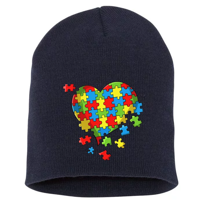 World Autism Awareness Day Heart Short Acrylic Beanie