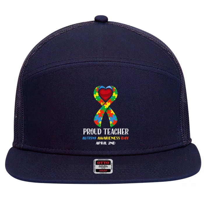 World Autism Awareness Day Proud Teacher 7 Panel Mesh Trucker Snapback Hat