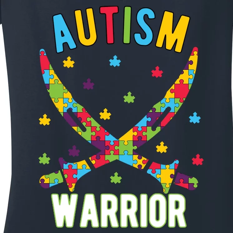 Warrior Autism Awareness Gift Women's V-Neck T-Shirt