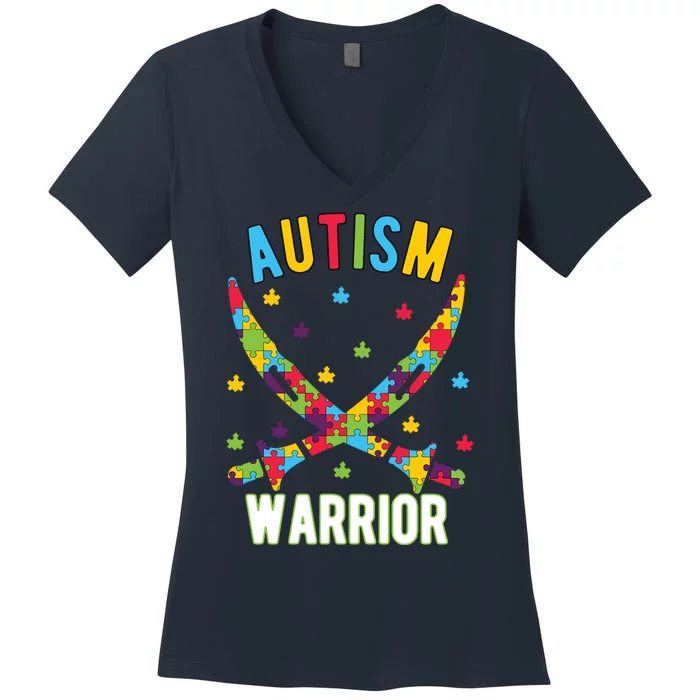 Warrior Autism Awareness Gift Women's V-Neck T-Shirt