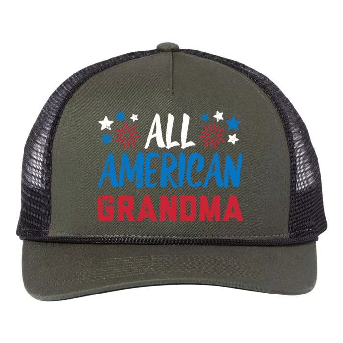 Wo All American Grandma 4th Of July Matching Family Patriotic Retro Rope Trucker Hat Cap