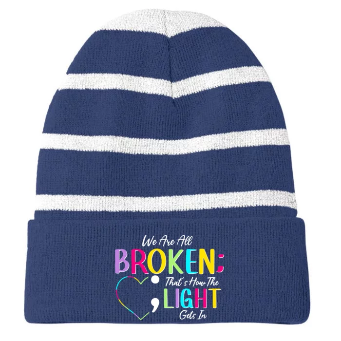 We Are All Colored Hearts Raise Awareness For Mental Health Striped Beanie with Solid Band