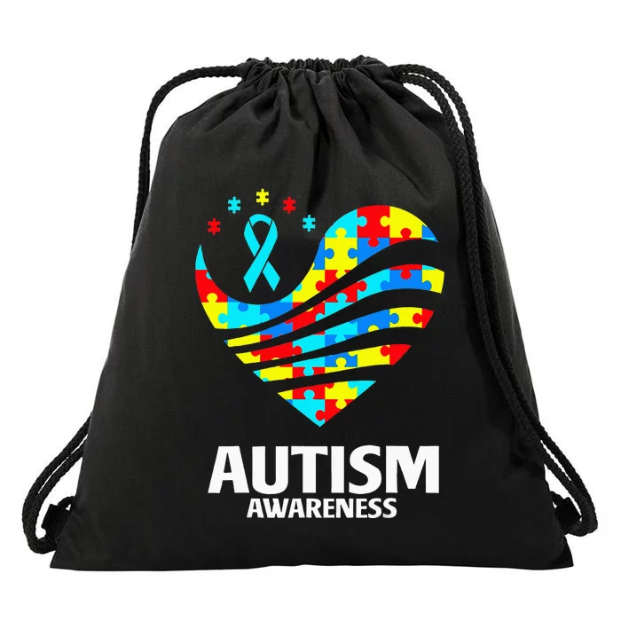 World Autism Awareness Puzzle Pieces Heart Autistic Drawstring Bag