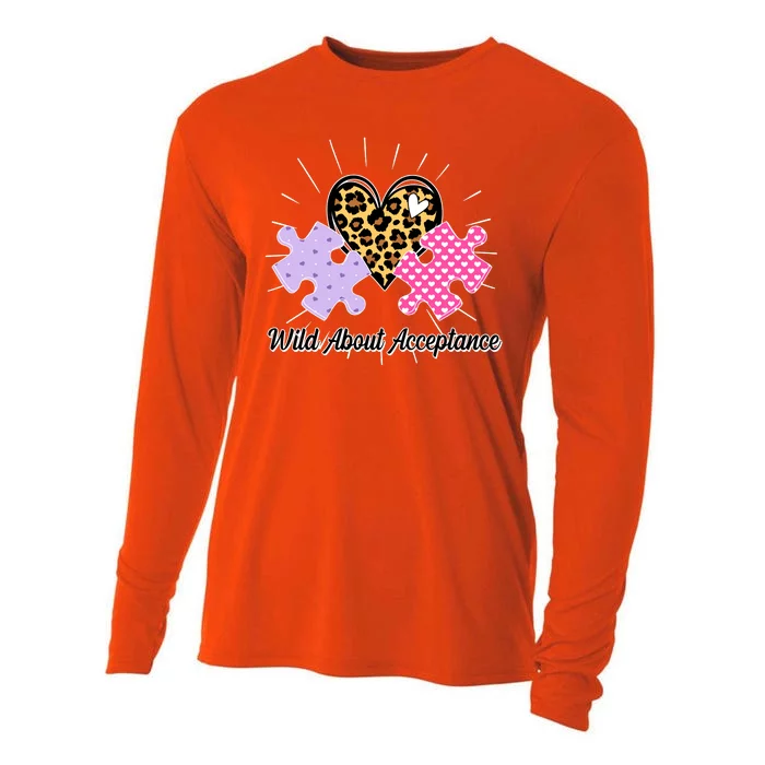 Wild About Acceptance Autism Awareness Puzzle Heart Cooling Performance Long Sleeve Crew