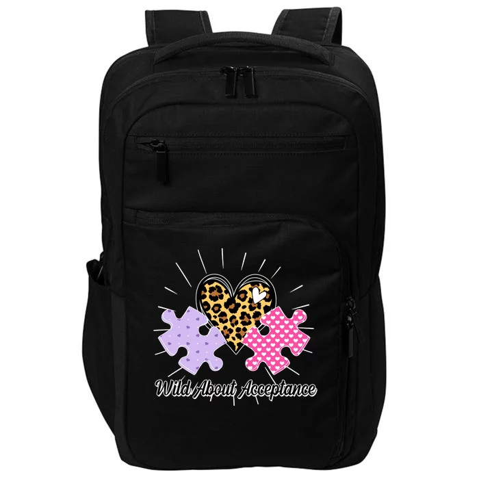 Wild About Acceptance Autism Awareness Puzzle Heart Impact Tech Backpack