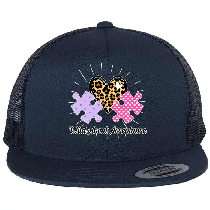 Wild About Acceptance Autism Awareness Puzzle Heart Flat Bill Trucker Hat