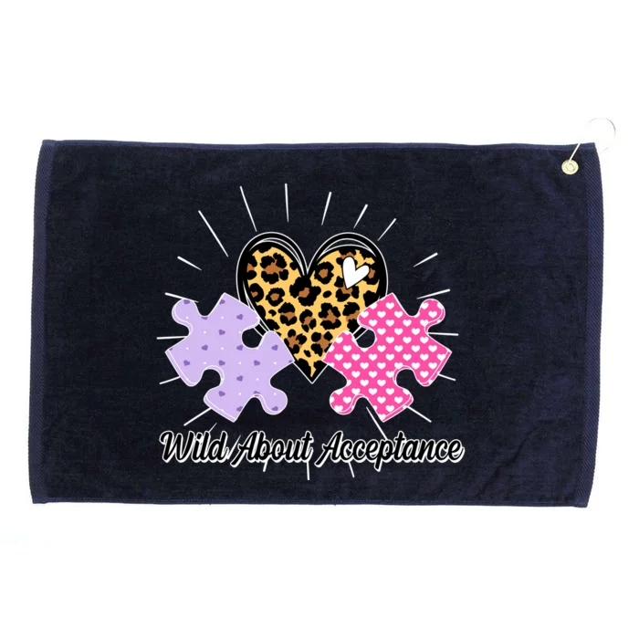 Wild About Acceptance Autism Awareness Puzzle Heart Grommeted Golf Towel