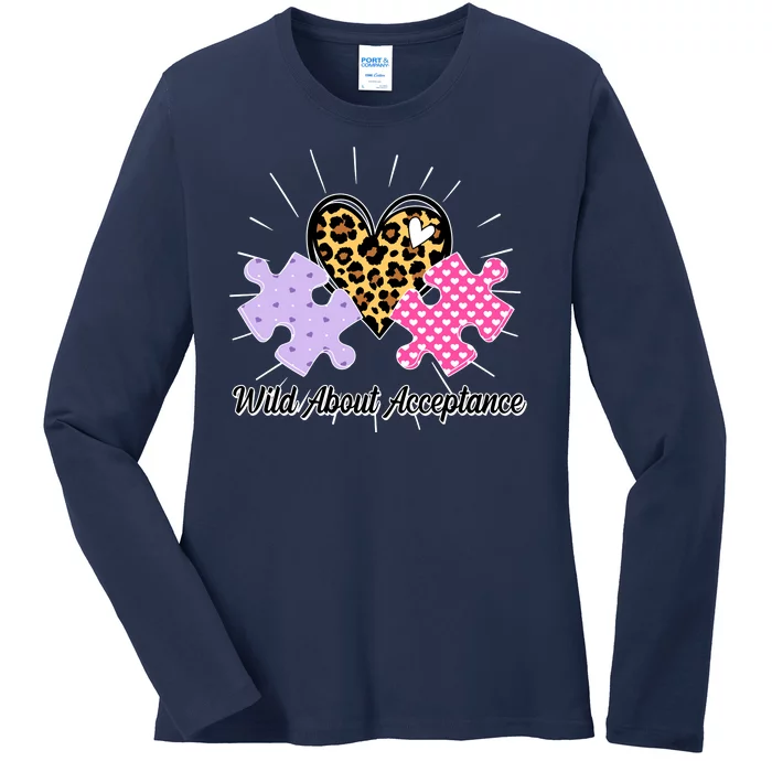 Wild About Acceptance Autism Awareness Puzzle Heart Ladies Long Sleeve Shirt