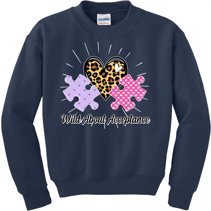 Wild About Acceptance Autism Awareness Puzzle Heart Kids Sweatshirt