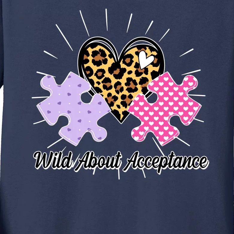 Wild About Acceptance Autism Awareness Puzzle Heart Kids Long Sleeve Shirt