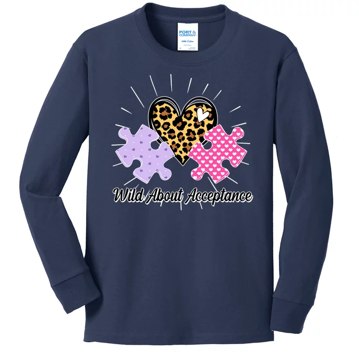 Wild About Acceptance Autism Awareness Puzzle Heart Kids Long Sleeve Shirt