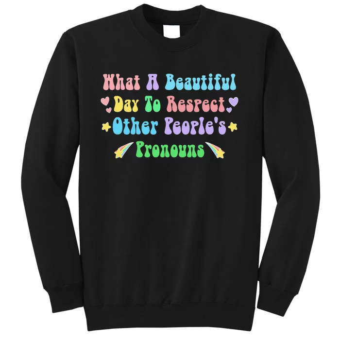 What A Beautiful Day To Respect Other People's Pronouns LGBT Tall Sweatshirt