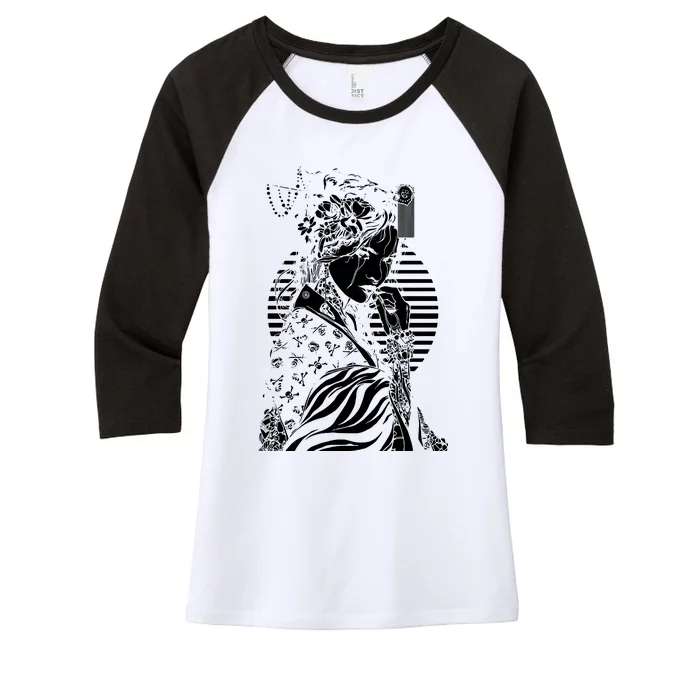 With A Beautiful Japanese Girl Symbol Of Japan Women's Tri-Blend 3/4-Sleeve Raglan Shirt