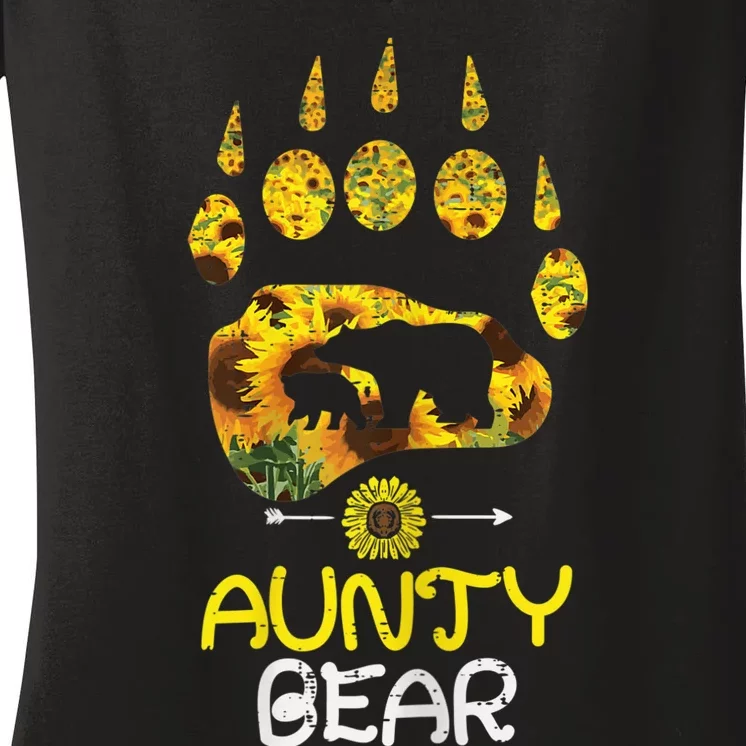 Wo Aunty Bear Paw Sunflower Floral Mother Day Aunt Auntie Wo Women's V-Neck T-Shirt