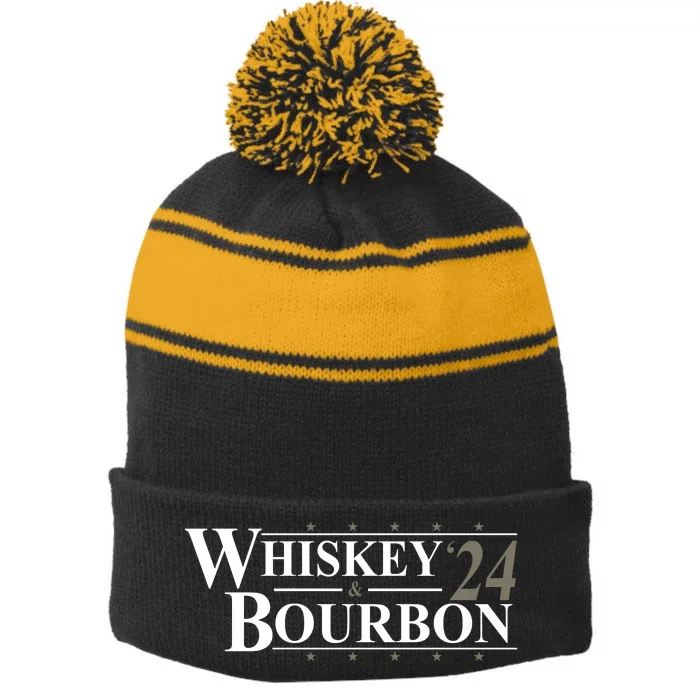 Whiskey And Bourbon 2024 Funny Election Stripe Pom Pom Beanie