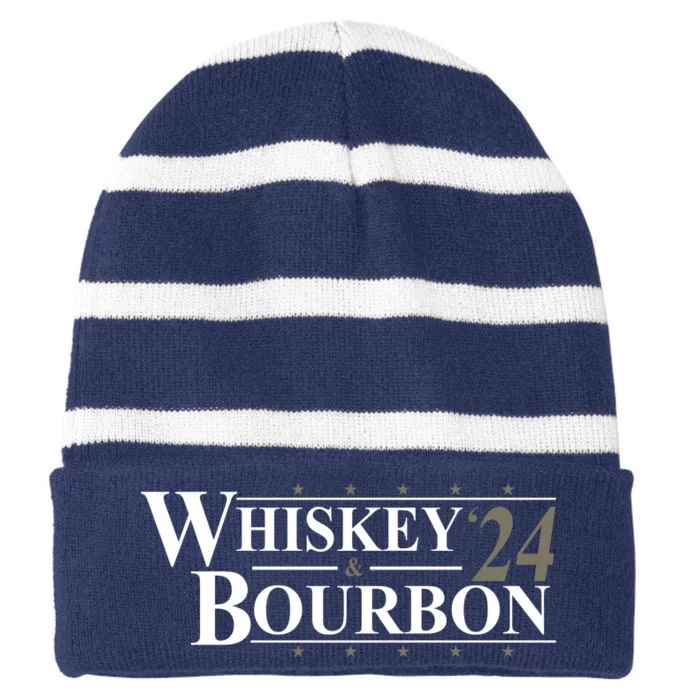 Whiskey And Bourbon 2024 Funny Election Striped Beanie with Solid Band